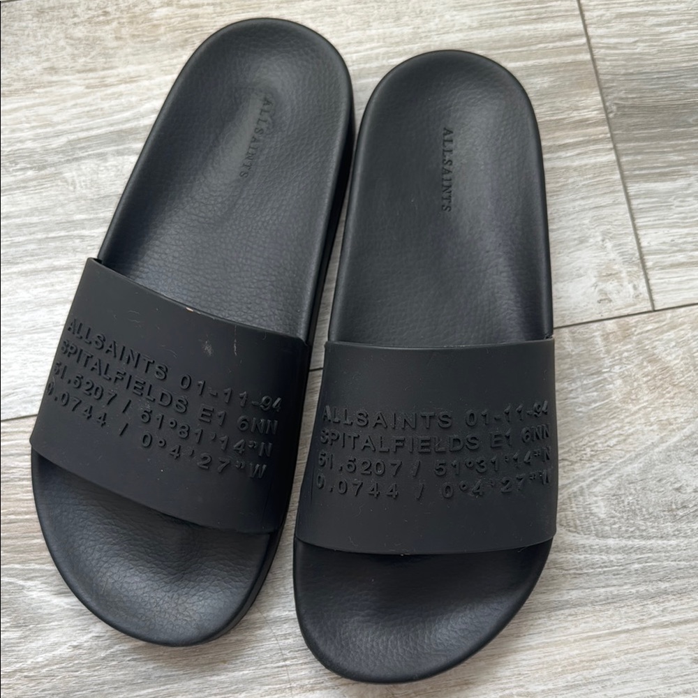 AllSaints Black Slide Sandals